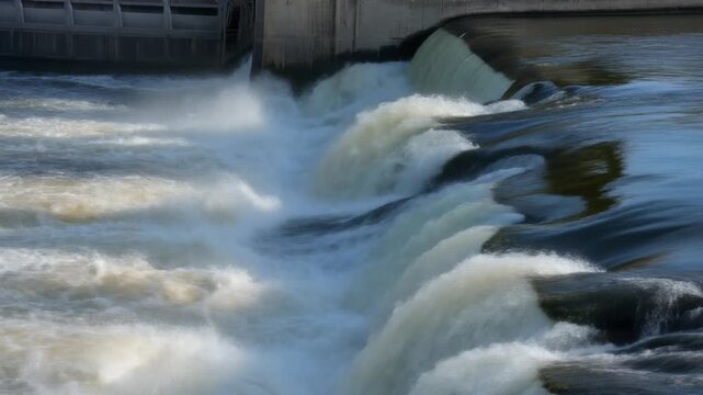 Feildes weir lock with fast water rushing over the concrete dam