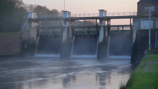 Feildes weir lock water management system with morning mist