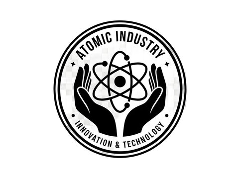 Atomic Industry Logo Vector - Innovation and Technology Emblem Isolated on White Background