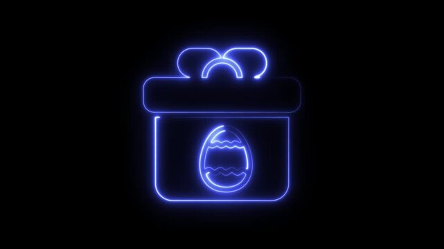 Glowing blue neon gift box icon with a decorative easter egg inside on a dark background