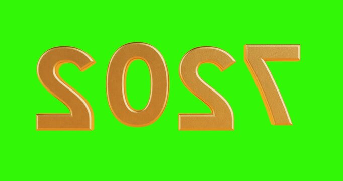 4k Resolution Video: New Year Countdown Concept. Golden 2027 Numbers  Seamless Looped Rotating On Green Screen Chrome Key Background With Alpha Matte