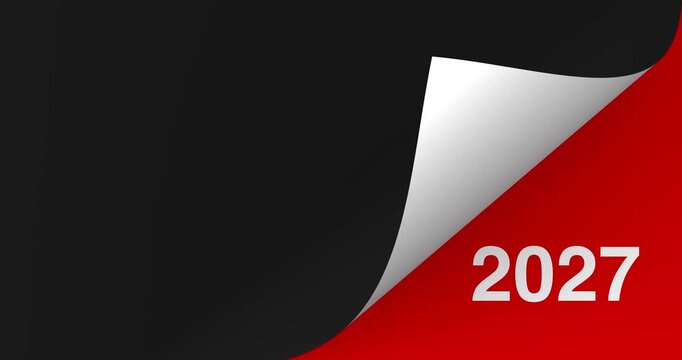 4k Resolution Video: Animated Transition From A Black Background to a Red New Year's Background with the Text 2027