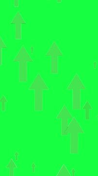 Business Growth Concept. Green Upward Arrows Animating Rising Across A Green Screen Chroma Key Background, Symbolizing Increase, Progress And Positive Performance With Alpha Matte