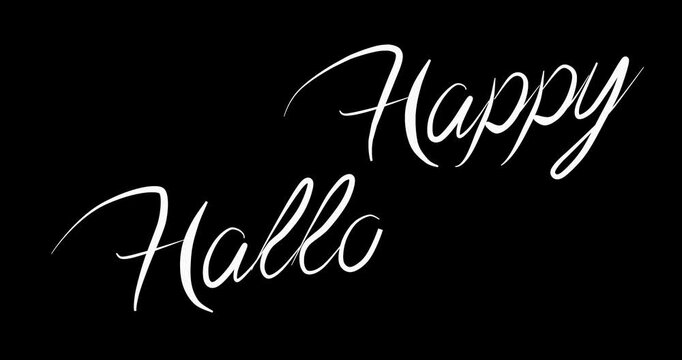 4k Resolution Video: Halloween Greeting Animation. White Handwritten Happy Halloween Animating Sign With Elegant Script Lettering On Black Background.