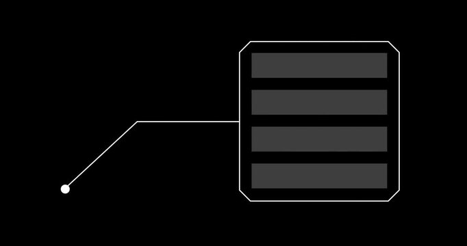 4k Resolution Video: Futuristic HUD Information Panel. Minimal Interface Frame With Callout Line, Marker, And Four Data Bars Animating On Black Background.