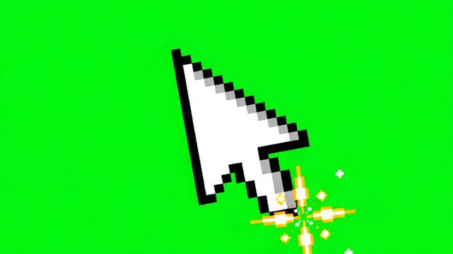 Pixel cursor arrow clicking on green screen