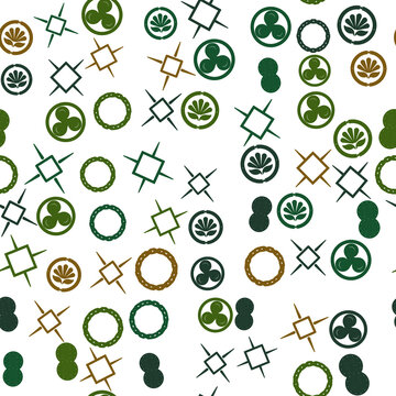 Seamless pattern of abstract geometric and botanical motifs