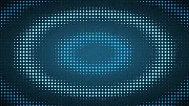 Cybernetic halftone dot raster array with harmonic center breathing pulse, broadcast digital signage motion background.
