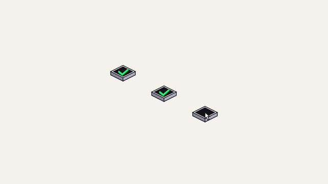 Isometric Checklist Animation with Mouse Cursor Clicking Interactive Boxes
