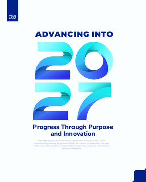Happy New Year 2027 Blue Gradient Corporate Poster with Bold Typography