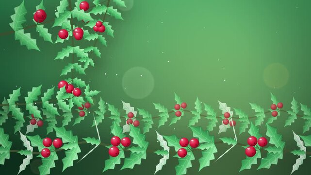 Green scrolling holly vine border centered view endless loop