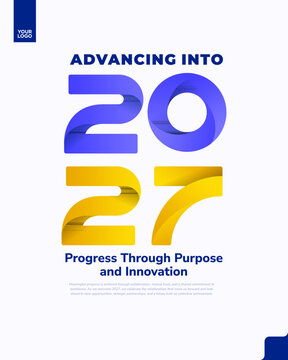 Happy New Year 2027 Purple and Yellow Corporate Poster with Bold Typography