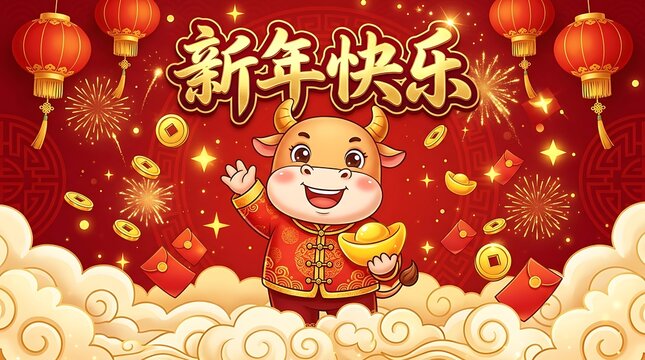 Cute cartoon ox for chinese new year celebration