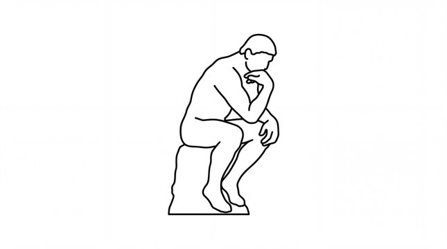 The thinker vector line art of a man sitting in deep thought