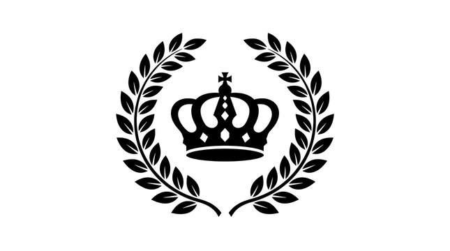Royal Crown tattoo silhouette with laurel wreath and white background 