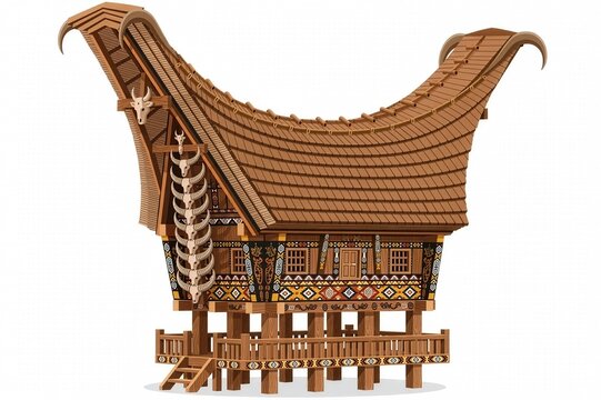 Cute Wooden Toy Tongkonan Toraja Traditional House Isolated