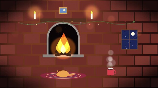 Animated furnace with fire and potion bottles in a brick wall setting
