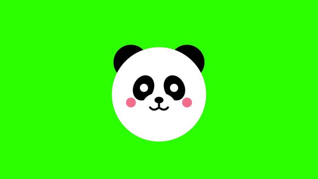 Panda head character with black patches animated on green background