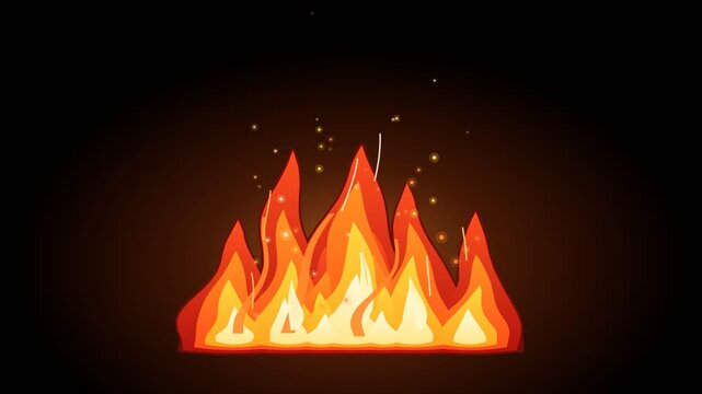 A vibrant animated cartoon campfire burning brightly with glowing embers against a dark background