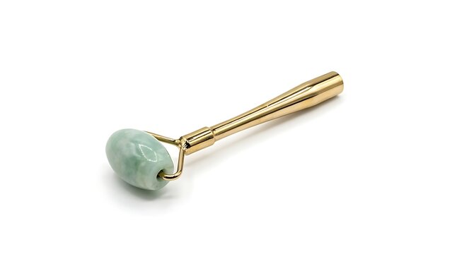 Green jade facial roller for skin care and beauty routine