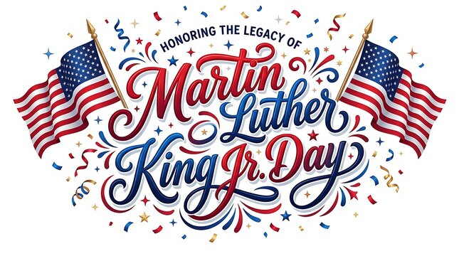 Martin luther king jr day typography with american flags