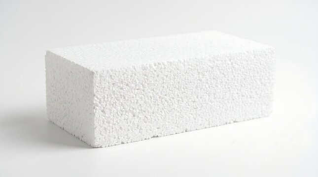 White styrofoam brick with granular texture isolated on a plain white background