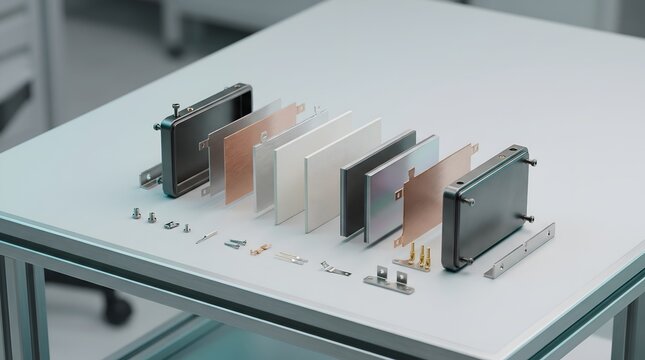 Smartphone Display Panels and Electronic Components Arranged on a White Surface