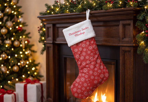 Hanging Christmas Stocking Mockup