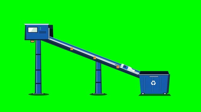 Glass Bottle Traveling Through Recycling Chute Seamless Green Screen Vector Animation