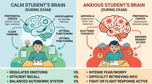 Calm vs Anxious Student Brain During Exam Comparison Infographic