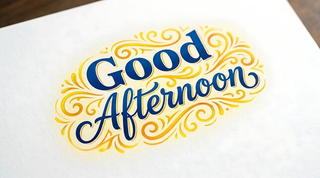 Elegant vintage style greeting card featuring good afternoon text with decorative swirls design