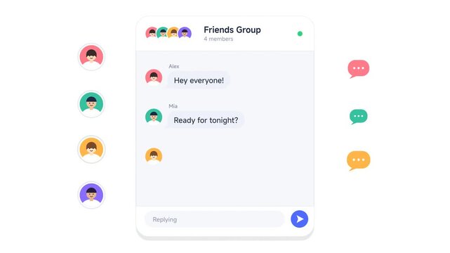 Social Media Group Chat Texting Mobile UI Animation