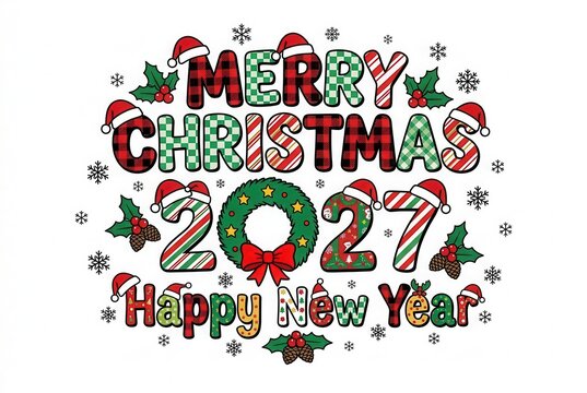 Festive merry christmas 2027 and happy new year holiday design