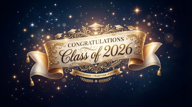 Elegant congratulations banner celebrating class of twenty twentysix graduation achievement tradition future celebration design