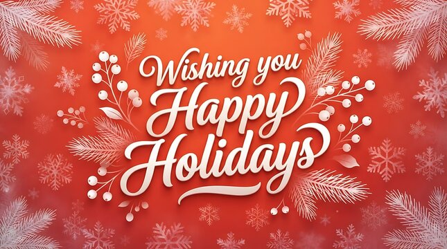 Elegant holiday greeting card design featuring festive greenery and snowflakes with cheerful holiday message