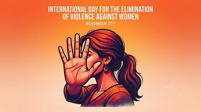 Illustration depicting international day for elimination violence against women with hand gesture and date November 25th