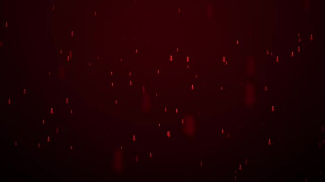 abstract red digital particles falling on dark background, data stream, technology concept, network connection, futuristic motion