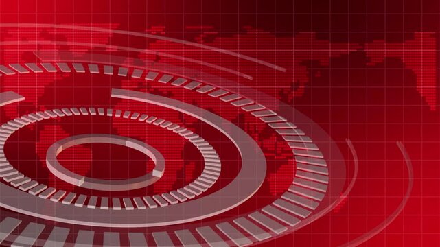 Red Global News Background with Metallic 3D Rings