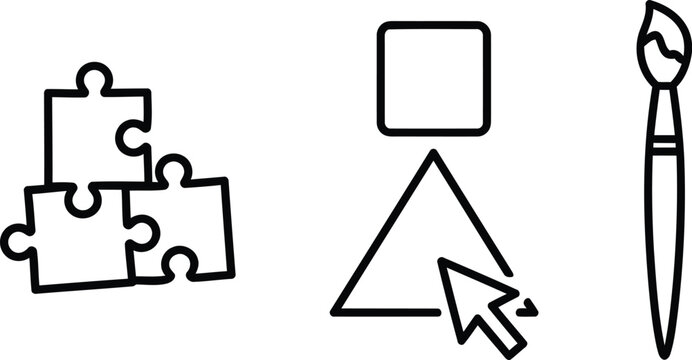 Simple puzzle pieces with paintbrush and cursor icon