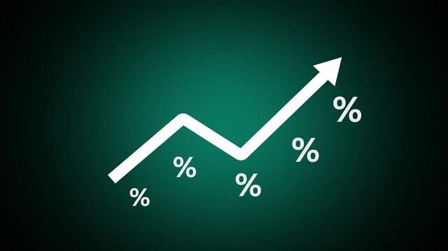 Percentage growth and increasing financial performance concept. Rising profit, business revenue growth and upward trend graph with percentage symbols.