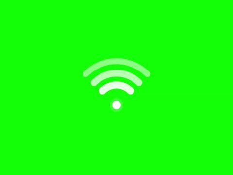 White wifi symbol pulsing on a vibrant green screen background representing wireless internet connectivity and digital communication technology for modern web interface and mobile application user exp