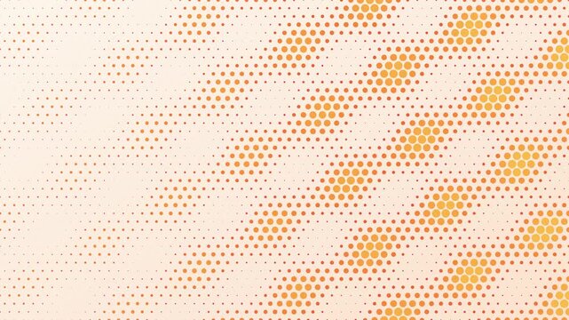 Dynamic halftone dot pattern flowing seamlessly across a clean white background in vibrant warm orange hues
