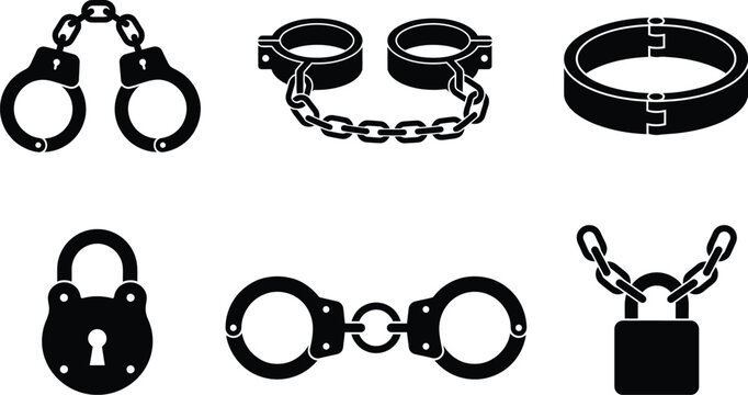 Handcuffs and padlocks black icons set vector illustration
