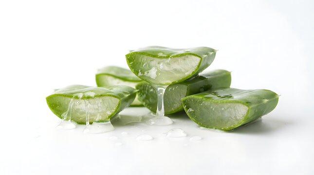 Aloe vera slices with gel and water droplets