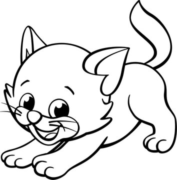 cute cartoon kitten cat stretching outline for childrens coloring in activity book vector isolated on transparent background
