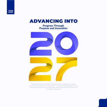 Happy New Year 2027 Purple and Yellow Corporate Greeting Design
