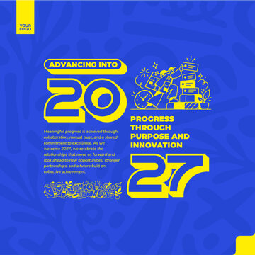 Happy New Year 2027 dark blue and Yellow Creative Greeting Design 