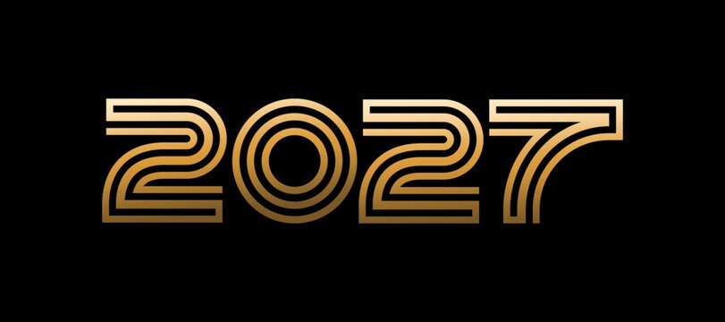 2027 Gold Outline Typography Design, Elegant Geometric Number Logo