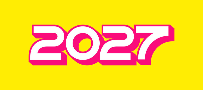 2027 Neon Pink and Yellow Typography Design, Bold Creative Number Logo