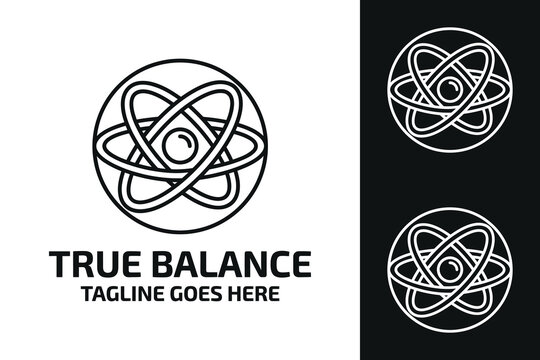 Atomic Structure with orbit rings for physics science research laboratory chemistry quantum technology molecular balance logo design